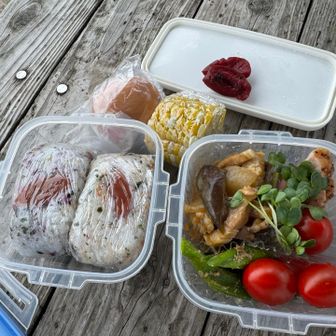 第一展望台でお弁当広げて😋
せっかく背負ってたんだから食べよー
これ、何ごはん？

このまま帰らんよー
ここで作戦会議🎶
合頭山に登ろうと決定！
