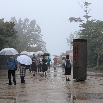 山頂の賑わいをみて、雨なのによく来るな〜と感心