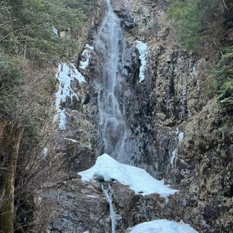 夫婦滝。氷瀑は殆どありません。