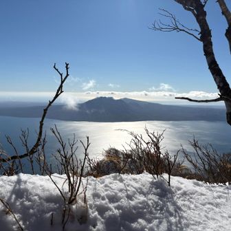 雪越しの風不死岳と樽前山