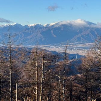 中央アルプスは右手の木曽駒ヶ岳にガスですが、木曽殿越から鋭く立ち上がる左手の空木岳は綺麗に見えています😊