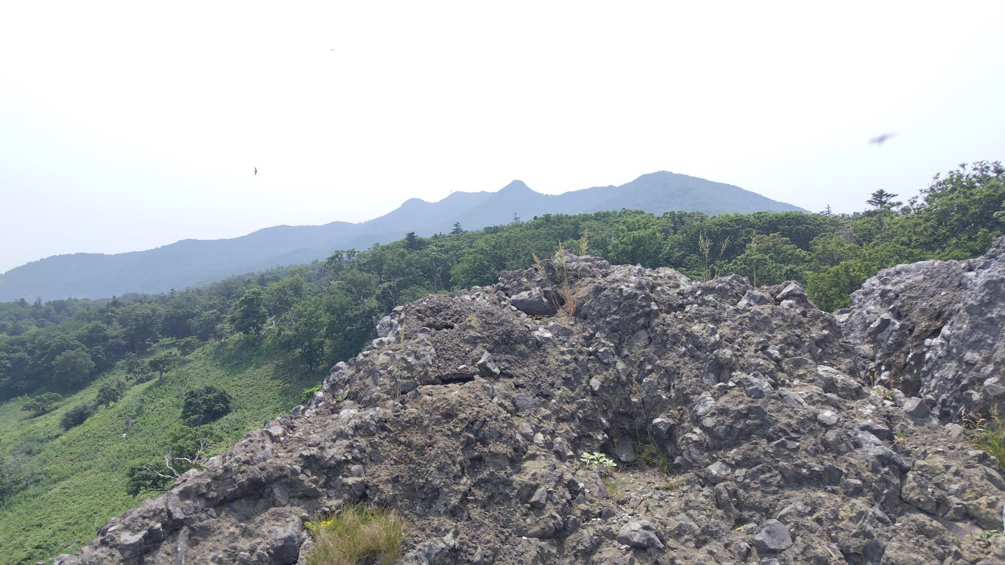 振り返れば、岬から羅臼岳に続く稜線が見える。