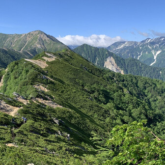 燕岳・餓鬼岳・唐沢岳 大下りの頭からの大天井岳と槍ヶ岳