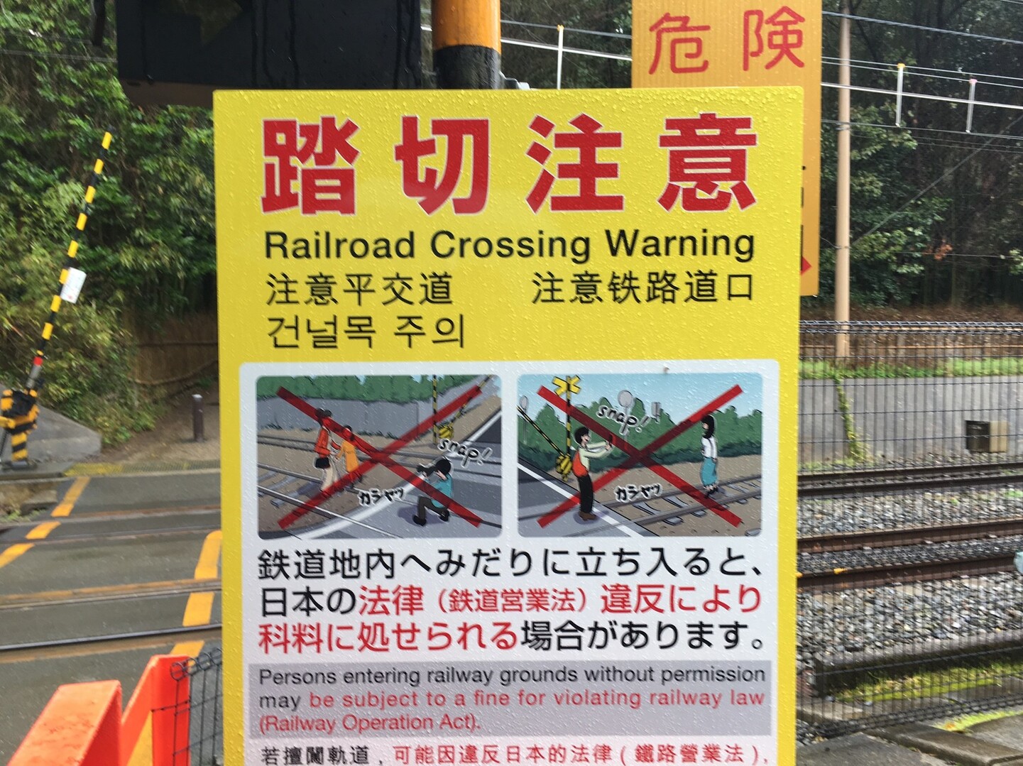 雨の嵐山からの嵯峨野 トロッコ保津峡 京都一周トレイルの写真5枚目 踏切 線路に入ってはいけません Yamap ヤマップ