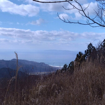 日本海と粟島が見えます