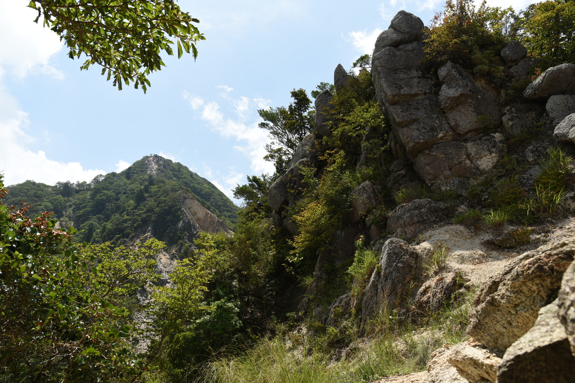 入道ヶ岳・鎌ヶ岳・仙ヶ岳 左の鋭鋒が鎌ヶ岳です。