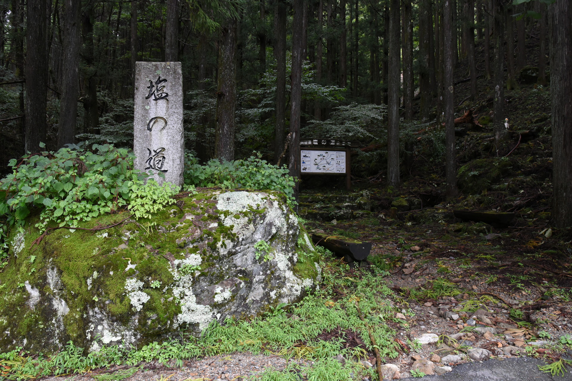 熊伏山・観音山 塩の道園地。
このすぐ手前に広い舗装があり、そこに車を駐車します。
12年前とほぼ変わりなしです。