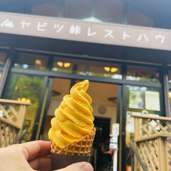 下山〆ソフトクリーム🍦頼みました。
期間限定マンゴーソフトクリーム¥600
マンゴーのコクと滑らかな舌触りが最高！
おかわりしたかった😋　これ美味いなぁ😋