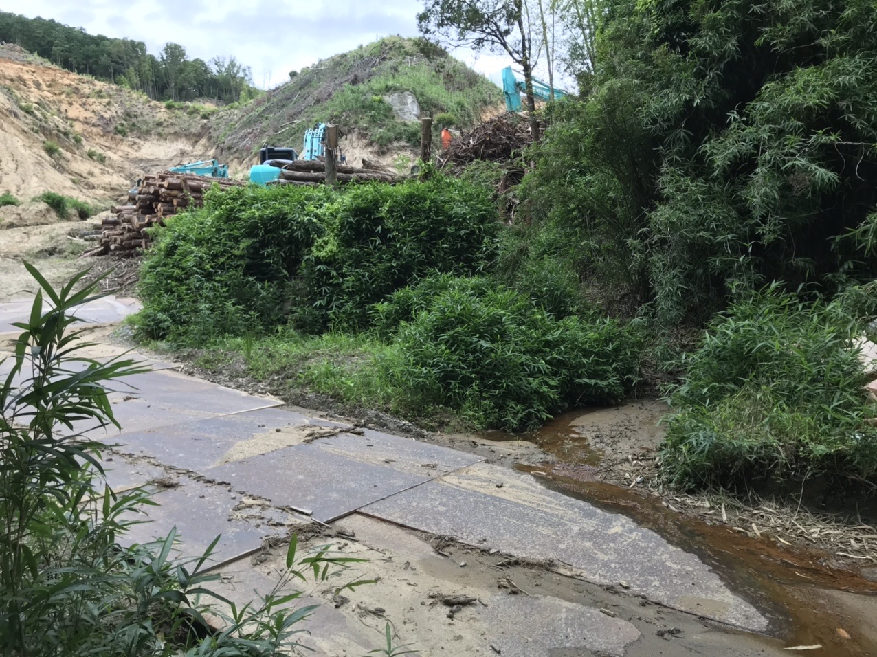 生駒山・神津嶽・大原山 ここから本来なら竹藪ゾーンへ上がっていくのですが、重機の搬入路となっていました。