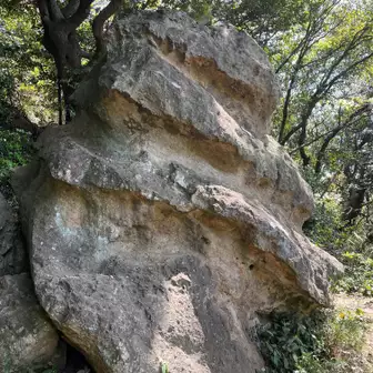 巻貝みたいな形の岩。自然に出来た感じがしない