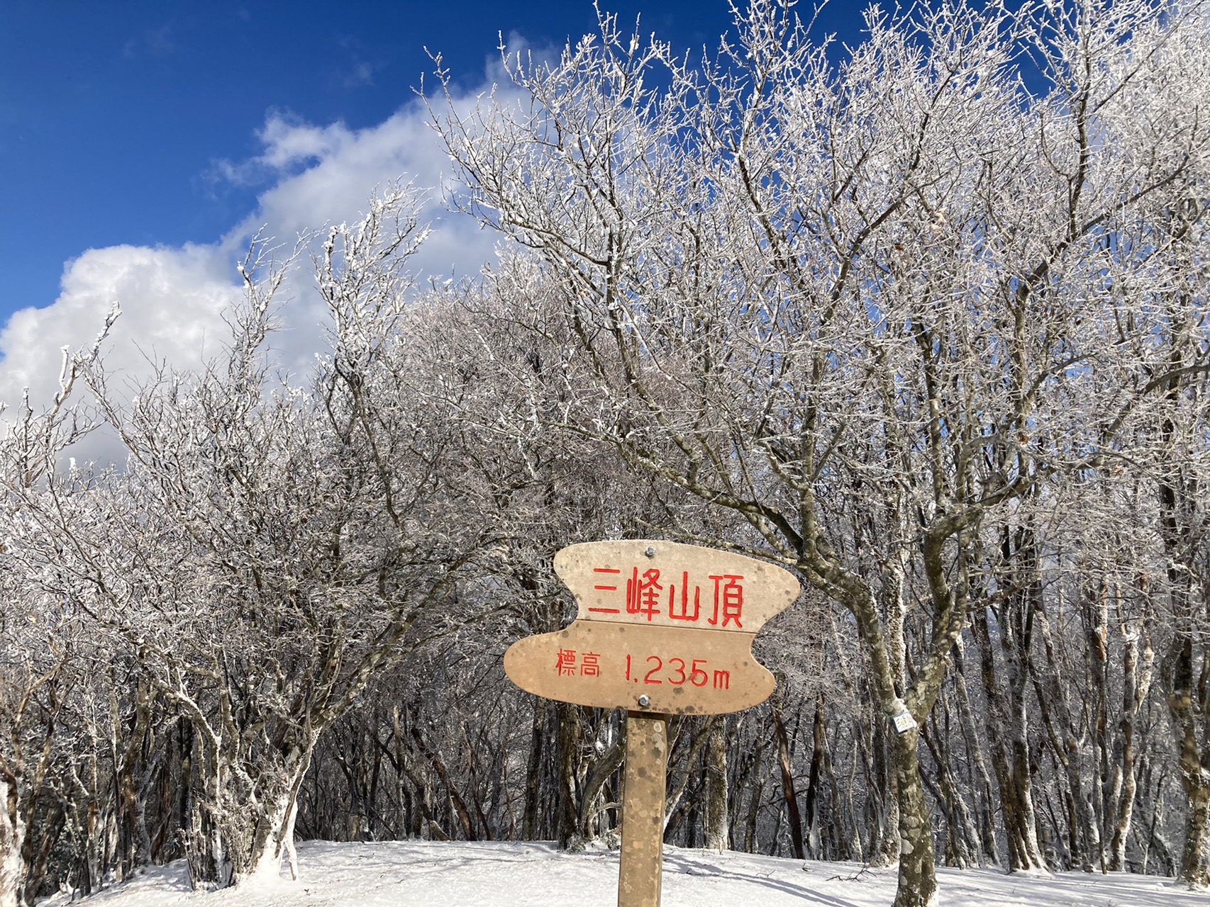 三峰山 平倉峰 21年登り初め 素敵な三峰ブルーと霧氷の世界 Masseさんの三峰山 学能堂山の活動データ Yamap ヤマップ