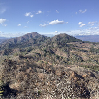双子のような吾嬬山と薬師岳、右奥に谷川連峰