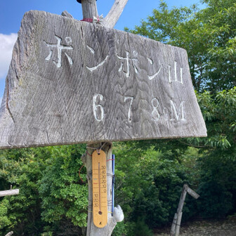 暑さ対策を施し、無事山頂到着！気温は30℃近いが、日陰の温度計は27℃を指していた。今日は蒸し感が弱く、過ごしやすい。