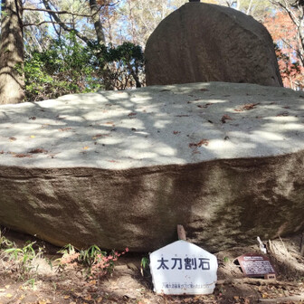 太刀割石（たちわり石）
竪破山の名前の由来となった岩　
思ったより数倍大きかった！
自然にこんなふうに刀でスパッと切れた状態になるなんて不思議！