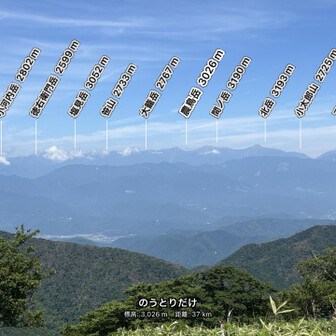 また行きたい山々、最高の眺め！
ココからの道が笹に覆われて全く見えず、
かなりの時間ロス