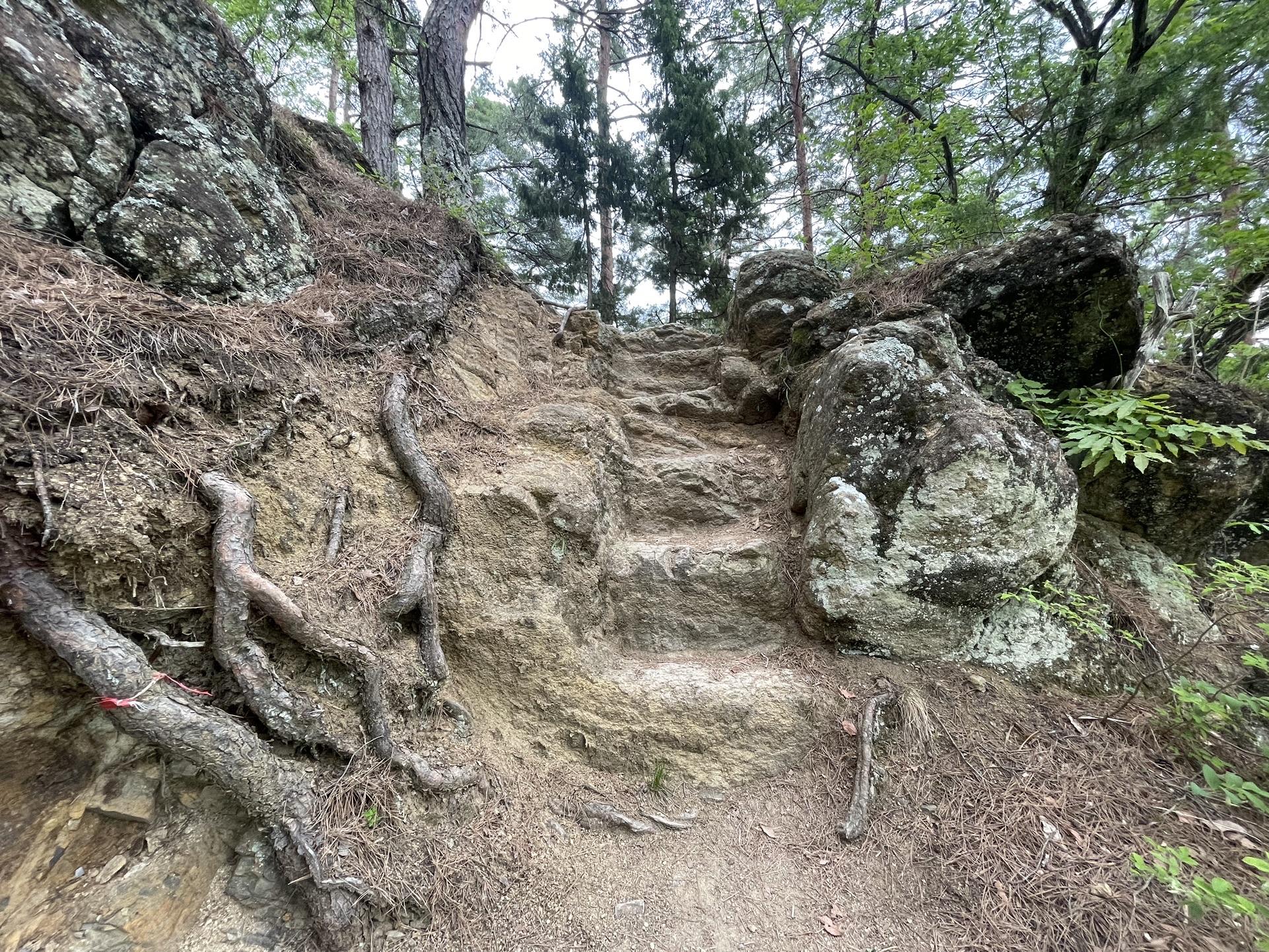 途中から岩の尾根に変化。
今は登りやすく加工されていますが、当時は砥石のようにツルツルであったのでしょう。