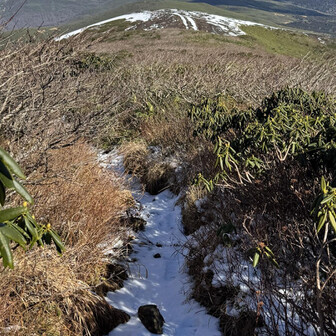 横岳から焼森へ
北斜面は残雪あり