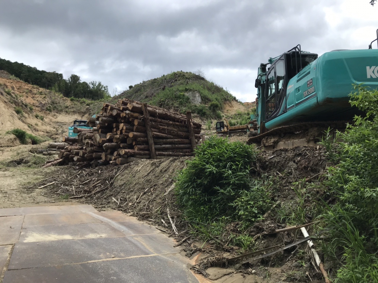 生駒山・神津嶽・大原山 ハゲ山と伐採された木々。
中央奥は磨崖仏のある小山。
