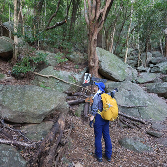 行縢山 滝まであと5分の表示