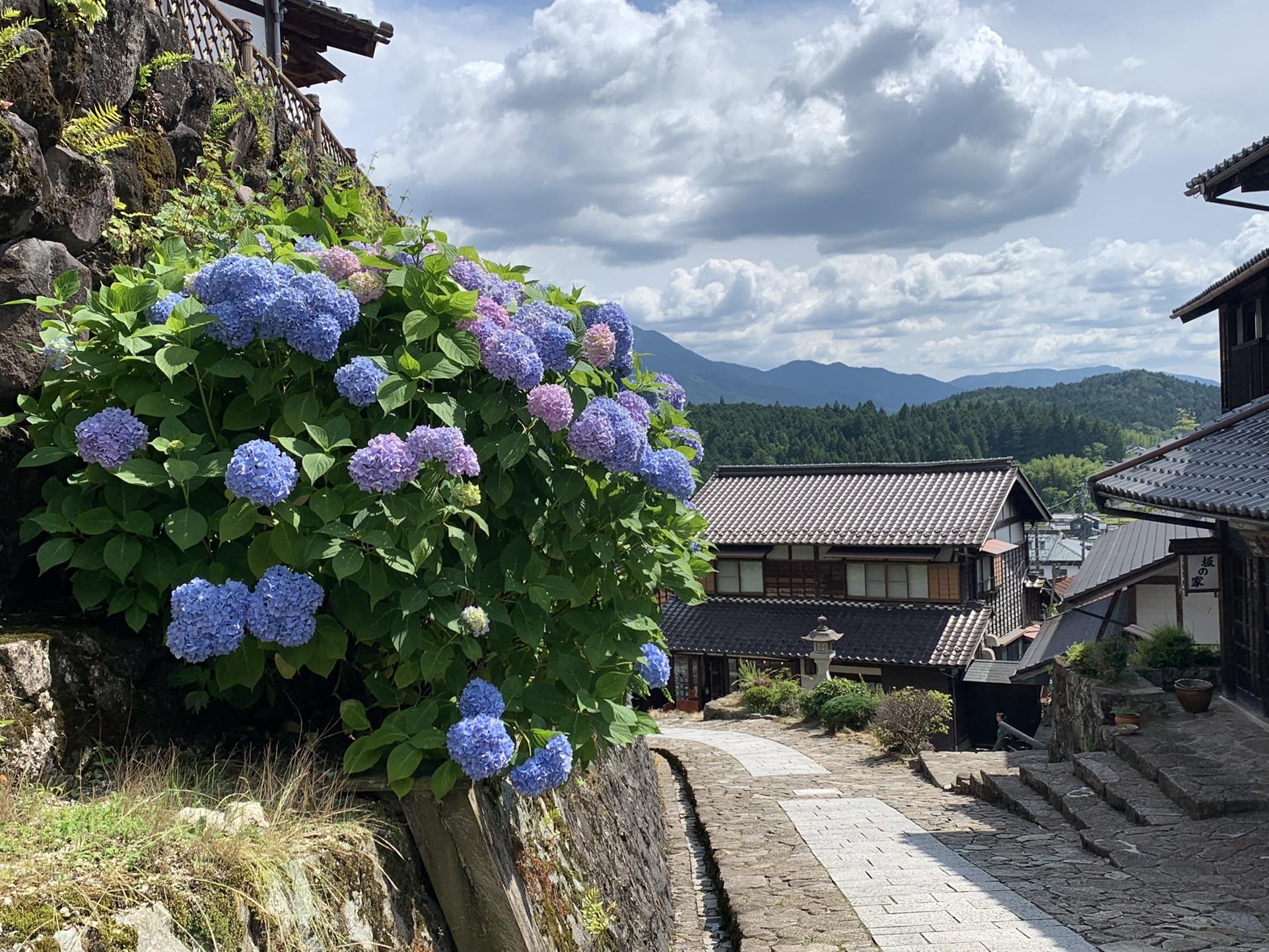 妻籠の宿 銀鼠の甍と恵那山 パステル画 妻籠の宿 銀鼠の甍と恵那